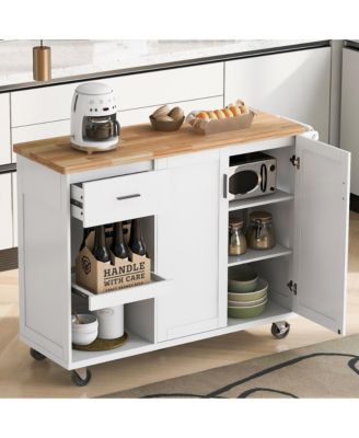 Kitchen Island Cart with Foldable Counter, Slide-Out Shelf, Wheels
