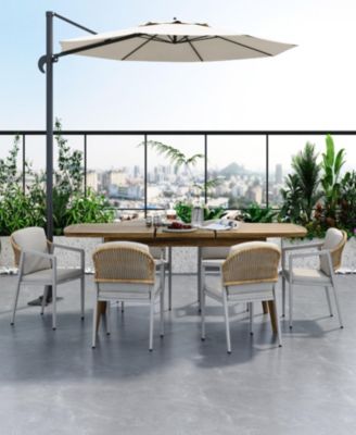 Outdoor Dining Set, Dining Chair Set of 6(Gray)+Acacia Wood Expandable Dining Table