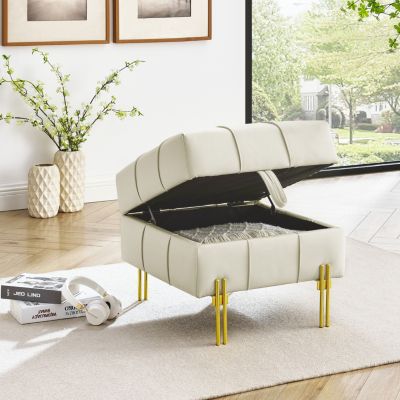  Anti-Scratch Leather Storage Ottoman with Golden Legs (Beige)