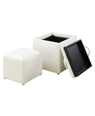 17.5" Faux Leather Park Avenue Ottoman with Stool and Tray