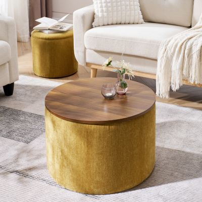 Chenille Storage Ottoman with Stool and Desktop