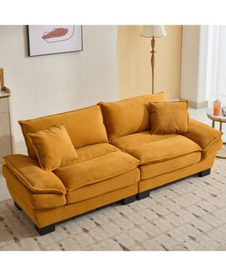Corduroy Sofa Bed with Plush Pillows