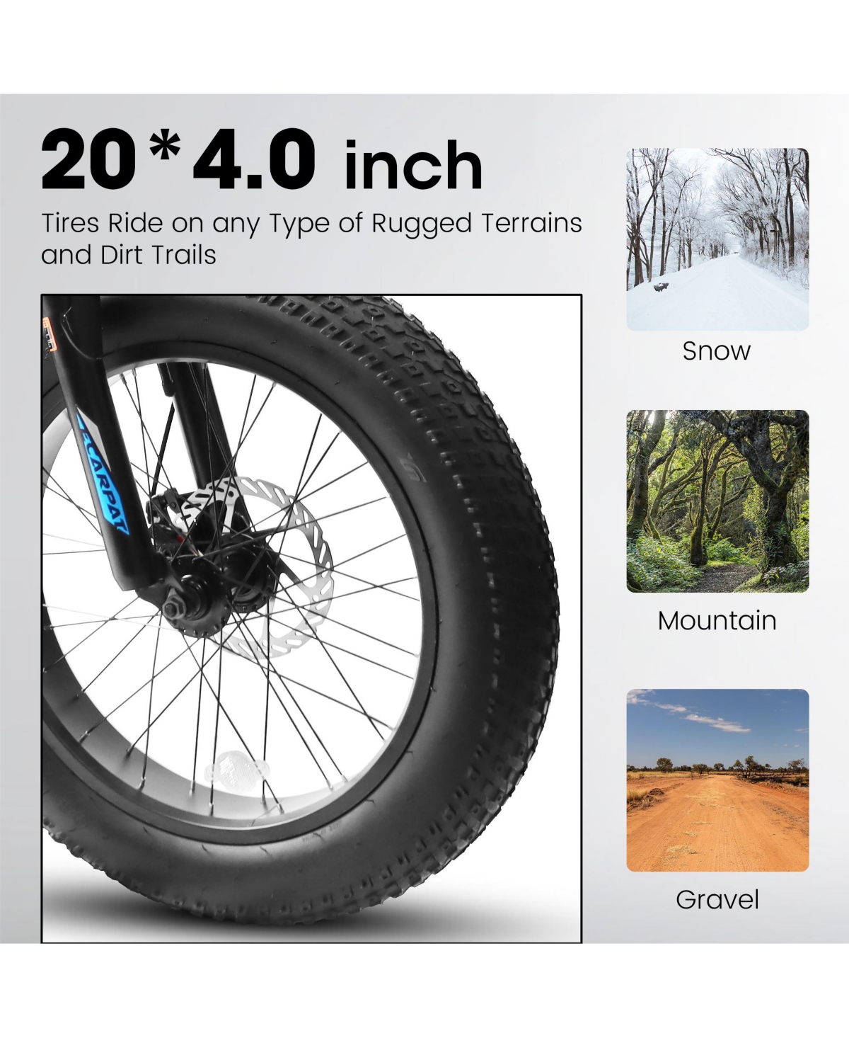 Streamdale Furniture 20 inch Fat Tire Bike Adult/Teen Full Shimano 7 Speed Mountain Bike, Dual Disc Brakes, High Carbon Steel Frame, Front Suspension