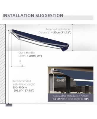10' x 8' Retractable Awning, Patio Awnings, Sunshade Shelter w/ Manual Crank Handle, UV & Water-Resistant Fabric and Aluminum Frame for Deck, Balcony, Yard, Blue