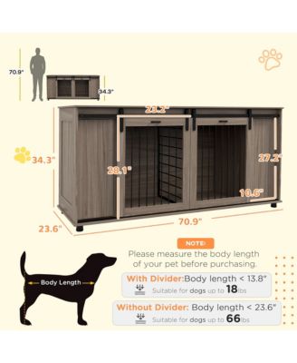 Dog Crate Furniture with Removable Divider for 2 Small Dogs or 1 Large Dog, 71" Modern Dog Kennel Furniture End Table with Storage, Double Doors, Walnut
