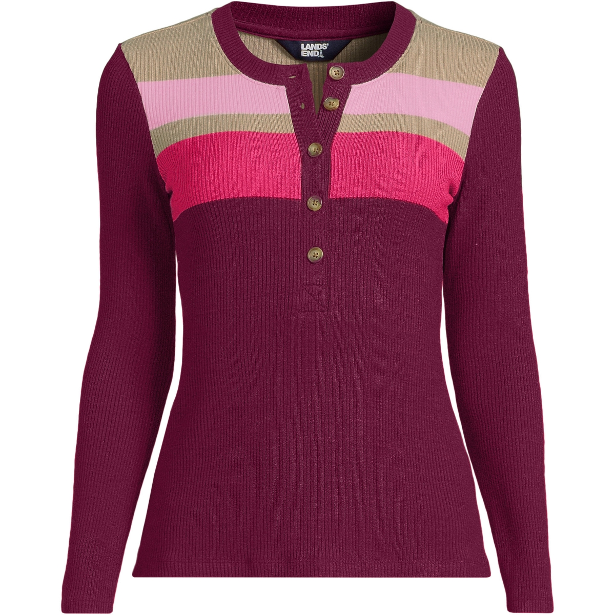 Lands' End Plus Size Long Sleeve Cozy Rib Henley Top