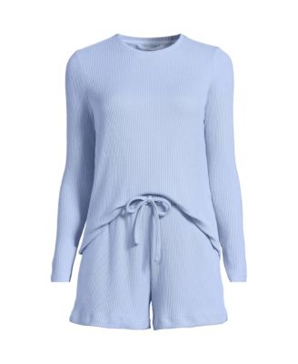 Women's Cozy Brushed Rib 2 Piece Pajama Set - Long Sleeve Top and Shorts