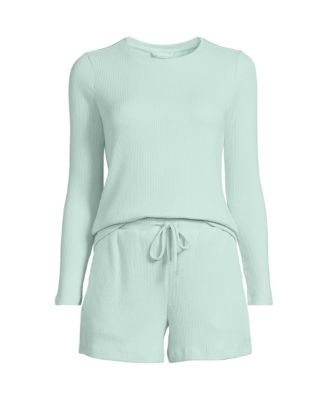 Women's Cozy Brushed Rib 2 Piece Pajama Set - Long Sleeve Top and Shorts