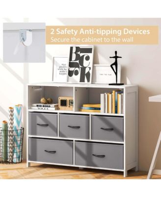 5-Drawer Dresser for Bedroom Chest of Drawers with 2 Large Fabric Bins