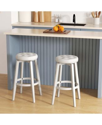 30" Swivel Bar Stool Set of 2 Upholstered Bar Height Rubber Wood Frame