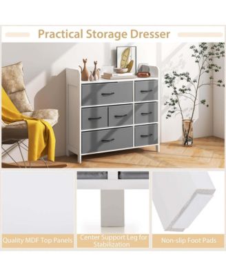7-Drawer Dresser for Bedroom Chest of Drawers with 2 Large Fabric Bins
