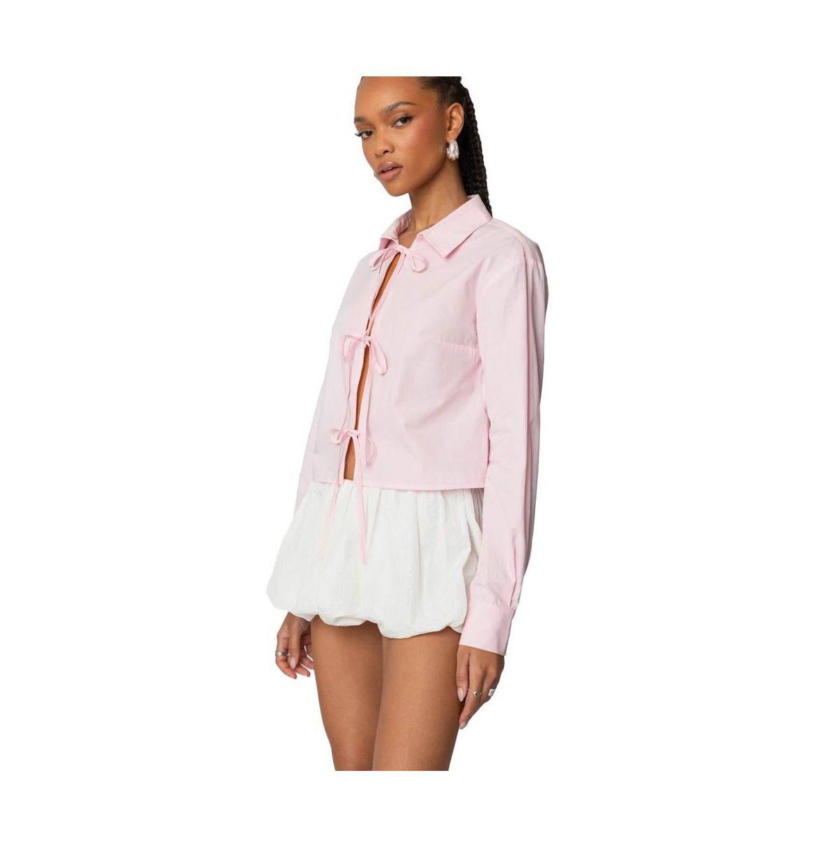 Edikted Women's Melrose Tie Front Collared Top - Light-pink