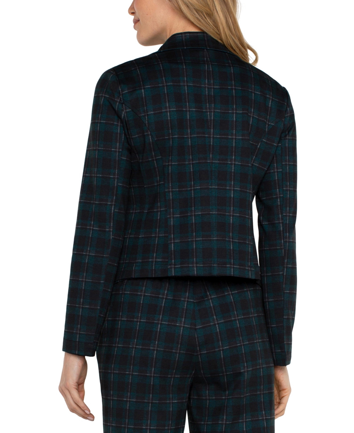 Liverpool Los Angeles Women's Plaid Knit Open-Front Blazer