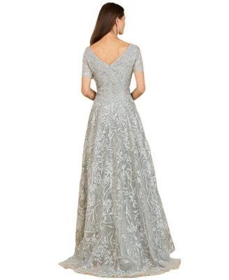 Women's Short Sleeve Lace A-Line Dress with V-Neckline