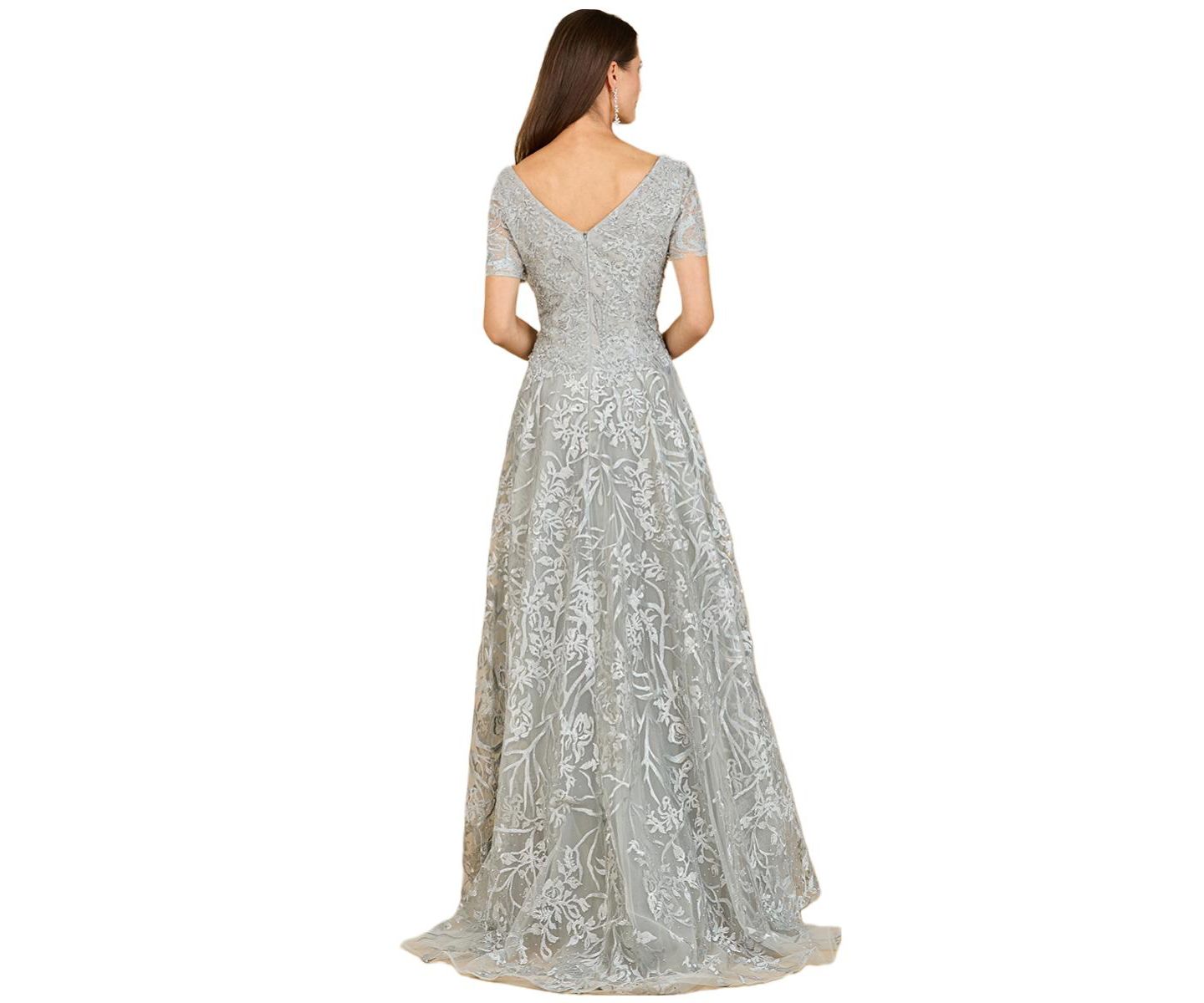 Женское платье Lara Short Sleeve Lace A-Line Dress with V-Neckline, цвет: Пыльный синий — фото 2