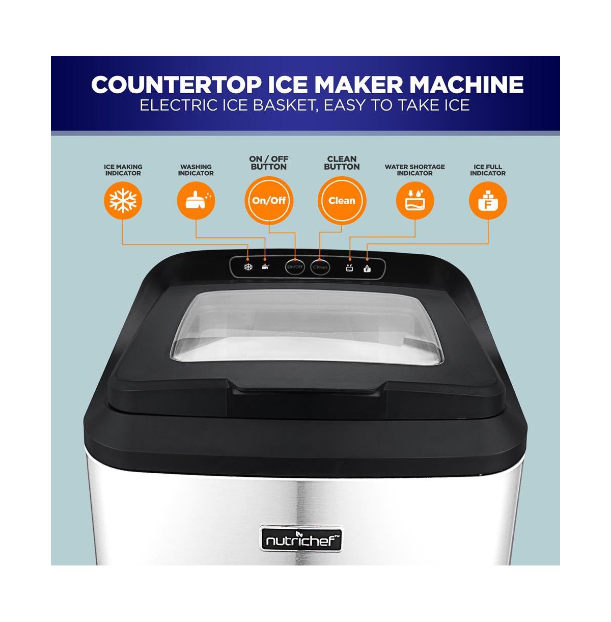 NutriChef Countertop Ice Maker Machine, lbs Daily Capacity, with Ice Scoop and Basket