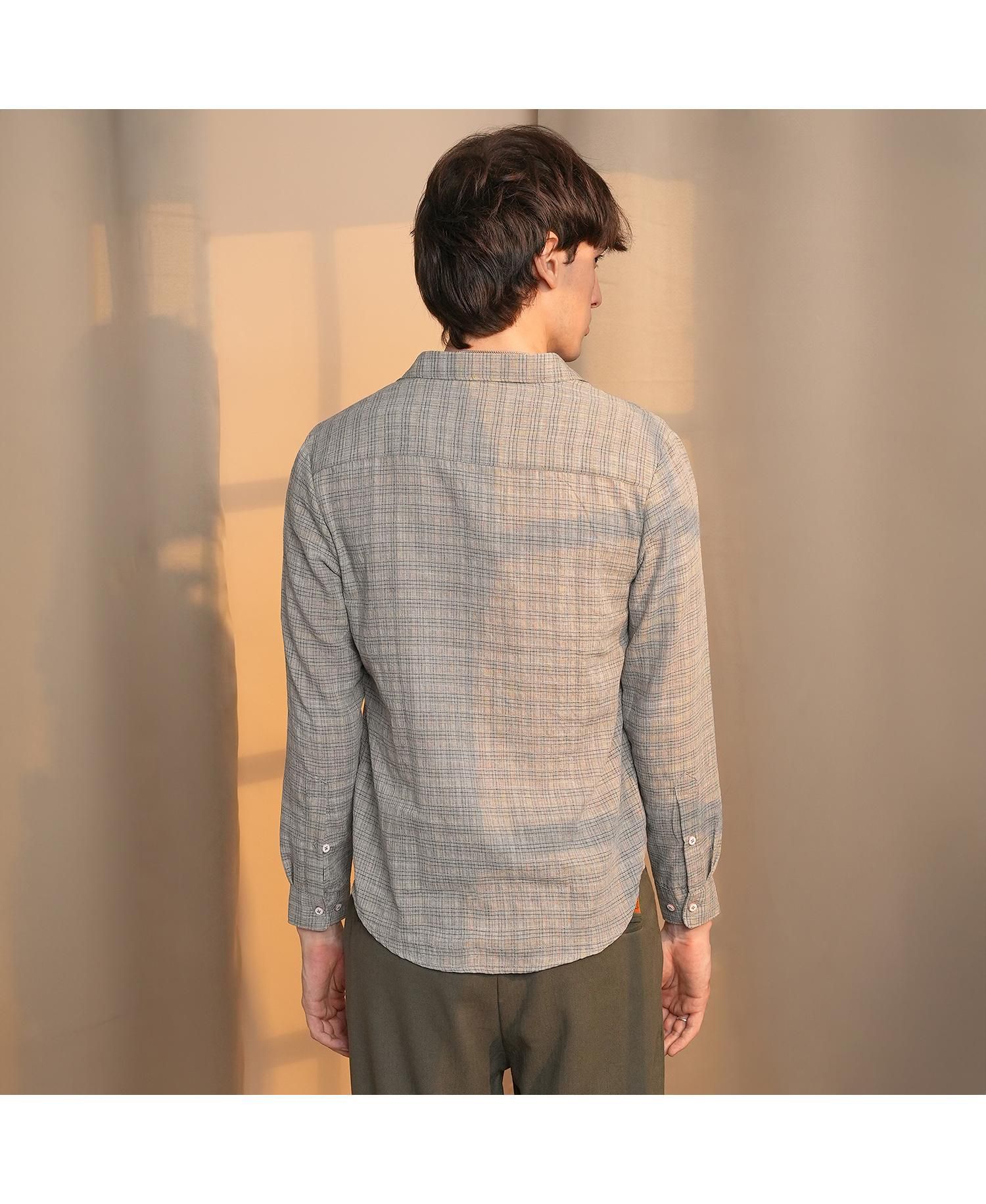 Men's Ash Grey Micro-Tartan Plaid Shirt