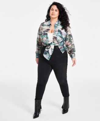 Trendy Plus Size Organza Button-Front Shirt 