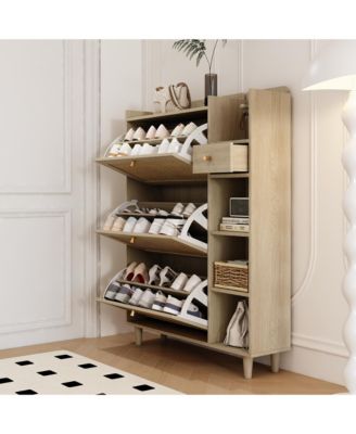 Streamdale Bohemian Shoe Cabinet with Rattan Drawers and Shelves