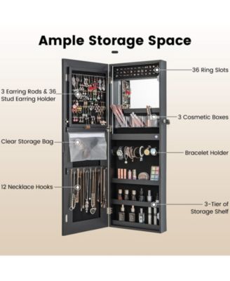 42.5 Inches Lockable Jewelry Mirror Wall Cabinet with 3-Color LED Lights