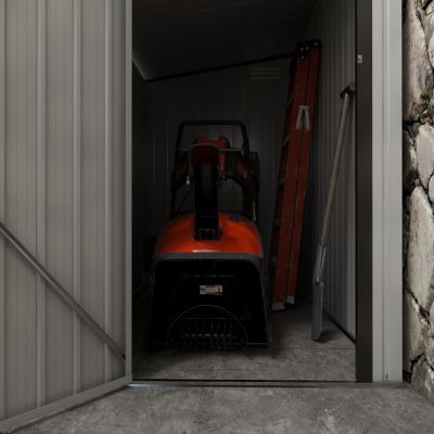 4' x 7.7' Metal Outdoor Storage Shed, Lean to Storage Shed, Garden Tool Storage House with Lockable Door and 2 Air Vents for Backyard, Patio, Lawn, White