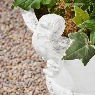 Elegant Roman Faux-Stone Planter With Botanical Accents