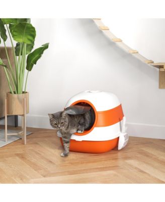 Cat Litter Box with Lid, Covered Litter Box w/ High Sides, Air Freshener, Large Two-Way Entrance Kitty Litter Box, Foldable, Easy Clean, Orange, and Black