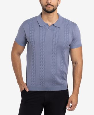Men's Cable Knit Johnny Collar Short Sleeve Sweater Polo