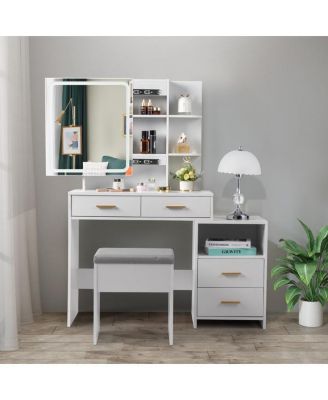 FCH Dressing Table Set with Mirror, 4 Drawers, 1 Storage Cabinet & 2 Shelves