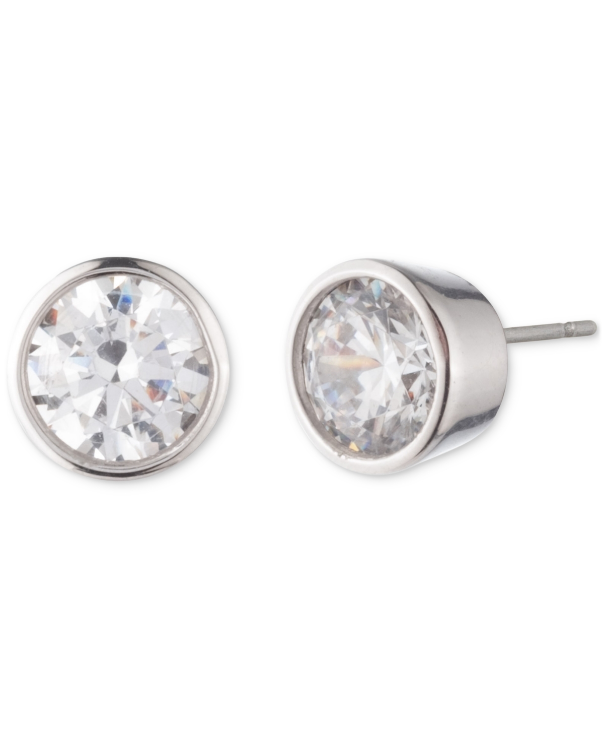 Lauren Ralph Lauren Silver-Tone Round Crystal Stud Earrings - White