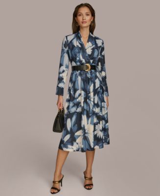 【Donna Karan New York】Striped Belted Gown Donna Karan New York Women's Striped Belted Gown - Macy's