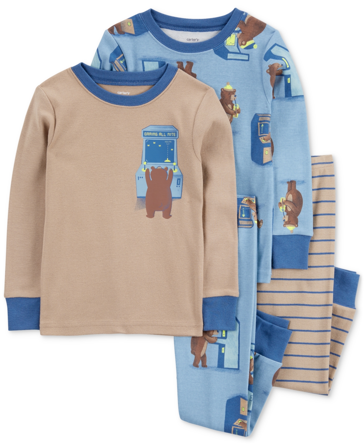 Carter's Babies' Toddler Boys Bear Gamer 100% Snug-fit Cotton Pajamas, 4 Piece Set In Tan,blue