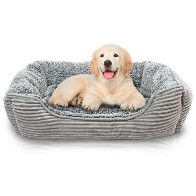 Rectangle Dog Bed, Durable Sleeping Calming Cuddler for Pets, Super Plush Corduroy Sherpa