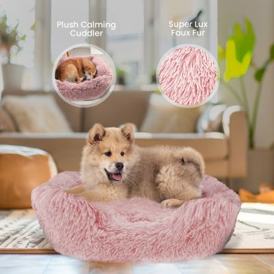 Dog Bed for Small Medium Dogs, Plush Calming Sleeping Cuddler for Pet, Super Lux Shaggy Fur Cushion Beds