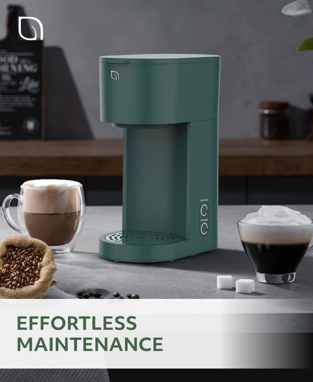 Willow Kitchen Compact Single Serve Coffee Maker - Compatible with K-Cup Pods Ground Coffee