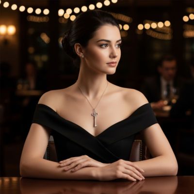 Crown Key Shape Pendant Necklace Plain .925 Sterling Silver