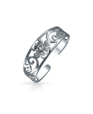Flowers Cut Out Filigree Midi Band Toe Ring Sterling Mid Finger