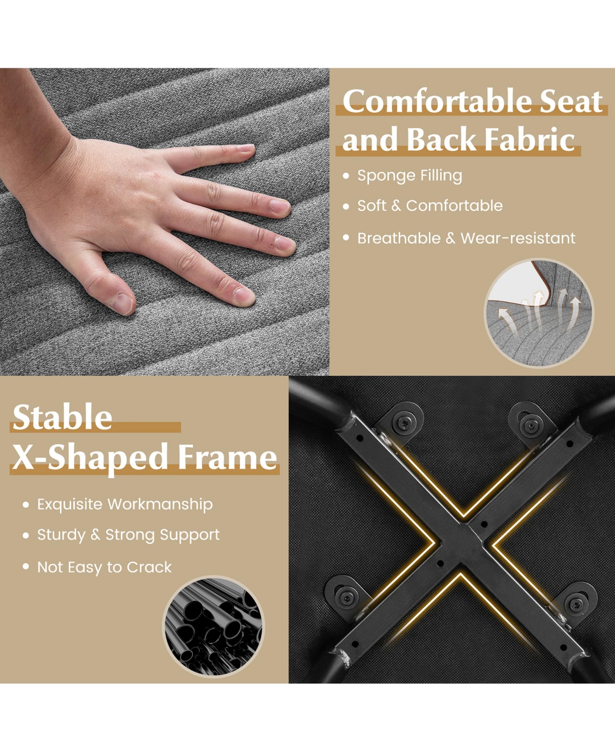 Gymax 2 Set Armless Dining Chair w/ Curved Backrest U-shaped Seat & Non-slip Foot Pad - Grey+brown+black