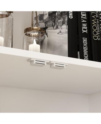 White Wooden 3-Shelf Standard Bookcase with Acrylic Door, Drawer