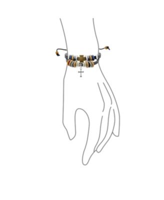 Retro Boho Cross Leather Rope Triple Wrap Multi Layer Charm Bracelet Adjustable