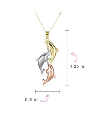 Vacation Real Tri Color 14K Yellow Rose White Gold Nautical Trio Sea Life Fish Charm 3 Dolphin Family Necklace Pendant  No Chain