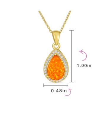 CZ Halo Solitaire Orange Opal Teardrop Pendant & Earrings Jewelry Set
