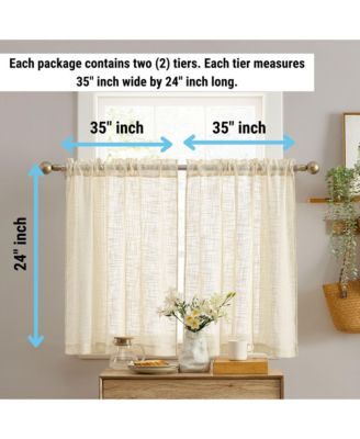 Linda Faux Linen Textured Semi Sheer Privacy Light Filtering Transparent Rod Pocket Short Thick Cafe Curtain Tiers for Small Windows, Kitchen & Bathroom, Set of 2