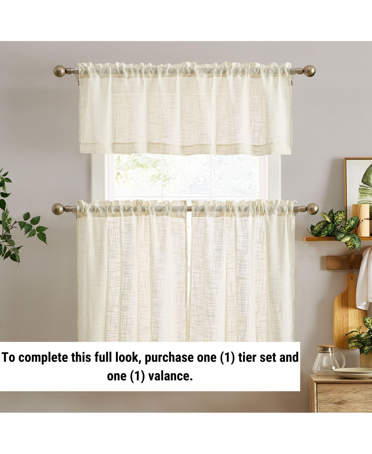Hlc.me Linda Faux Linen Textured Semi Sheer Privacy Light Filtering Transparent Rod Pocket Short Thick Cafe Curtain Tiers for Small Windows