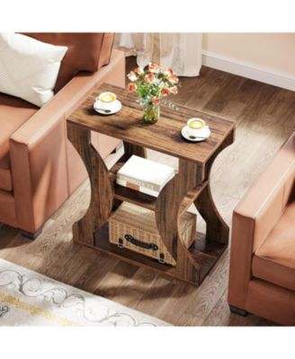 24" Farmhouse End Table Set of 2, 3-Tier Side Table with Storage Shelves, Industrial Wood Accent Table, Nightstand Bedside Table for Living Room, Bedroom(2pcs)