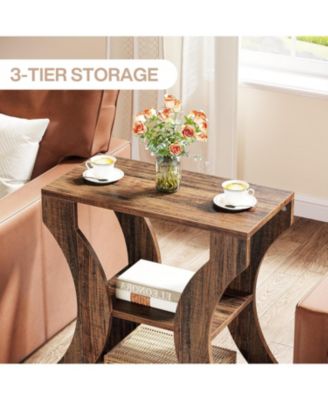 24" Farmhouse End Table, 3-Tier Side Table with Storage Shelves, Industrial Wood Accent Table, Nightstand Bedside Table for Living Room, Bedroom (1PCS)