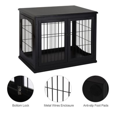 Dog Crate Furniture, Small Dog Cage End Table with Two Opening Sides, Lockable Door, Puppy Kennel Indoor, Cute and Decorative, Black