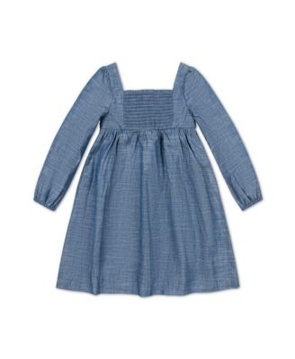 Toddler Girls Organic Long Sleeve Ruched Bodice Chambray Dress