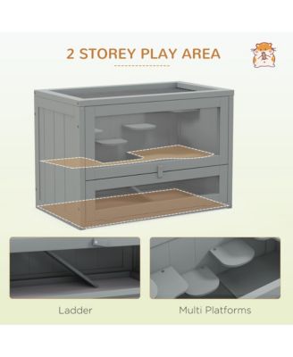 2-Level Hamster Cage Mice and Rat House, Small Animal Habitat for Guinea Pigs, Chinchillas with Openable Top, Front Door, Shelf and Ladder, Gray