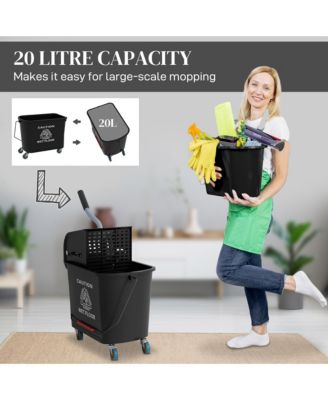 Mop Bucket with Wringer on Wheels for Floor Cleaning, 21 Quart, Separate Dirty and Clean Water, Black